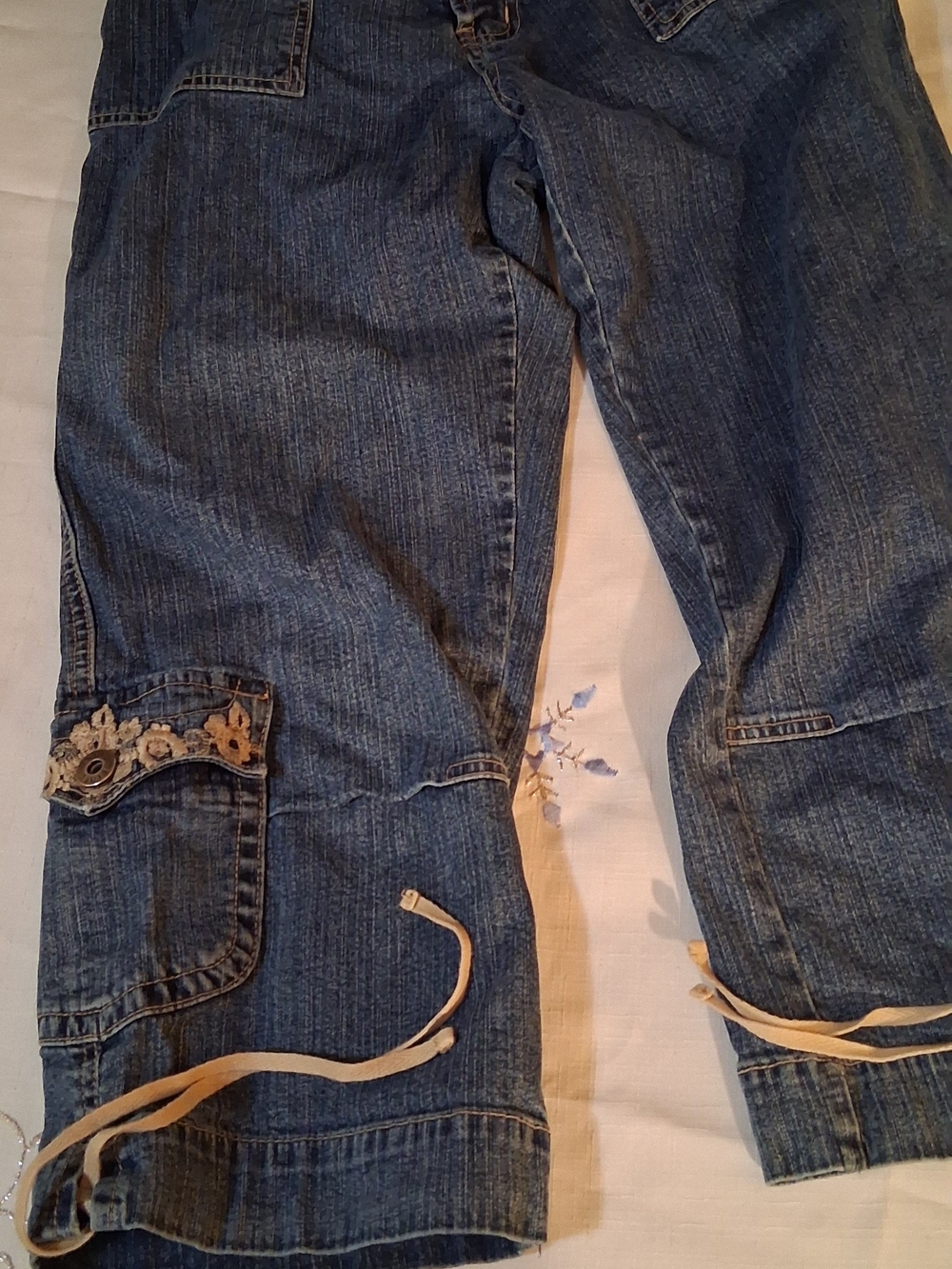Women’s Blue Denim Cargo Jeans with Drawstring Hem 6 260923